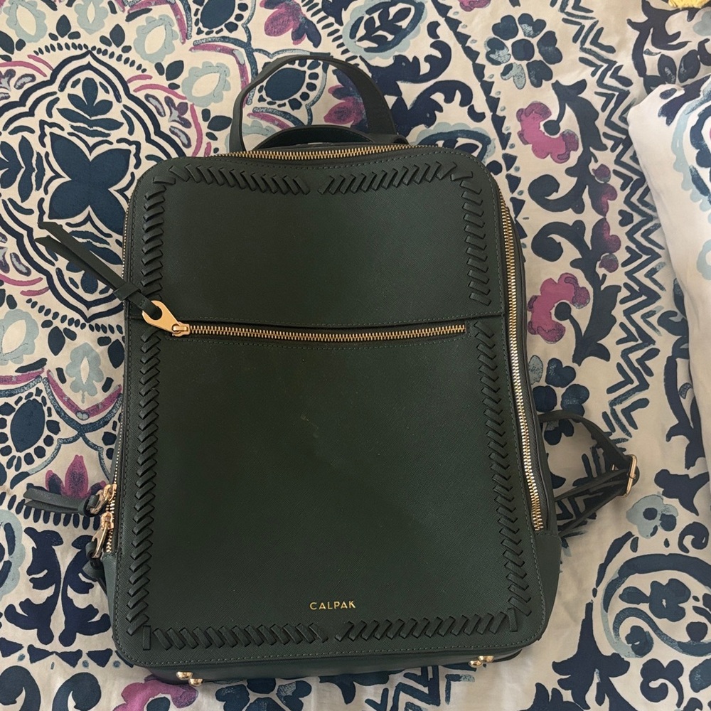 Calpak Forest Green Whipstitch Backpack with Gold Hardware